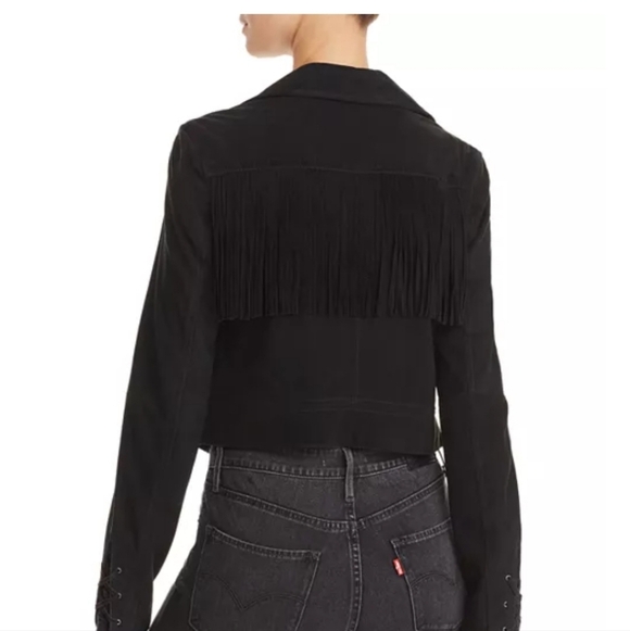 PAIGE DARLENE FRINGED SUEDE LEATHER. CROPPED. BLACK. OPEN  XS - Picture 2 of 13